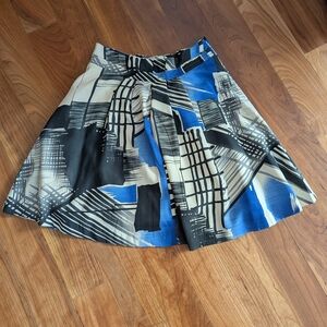 Abstract A-Line Skirt - Black, Blue, and Cream